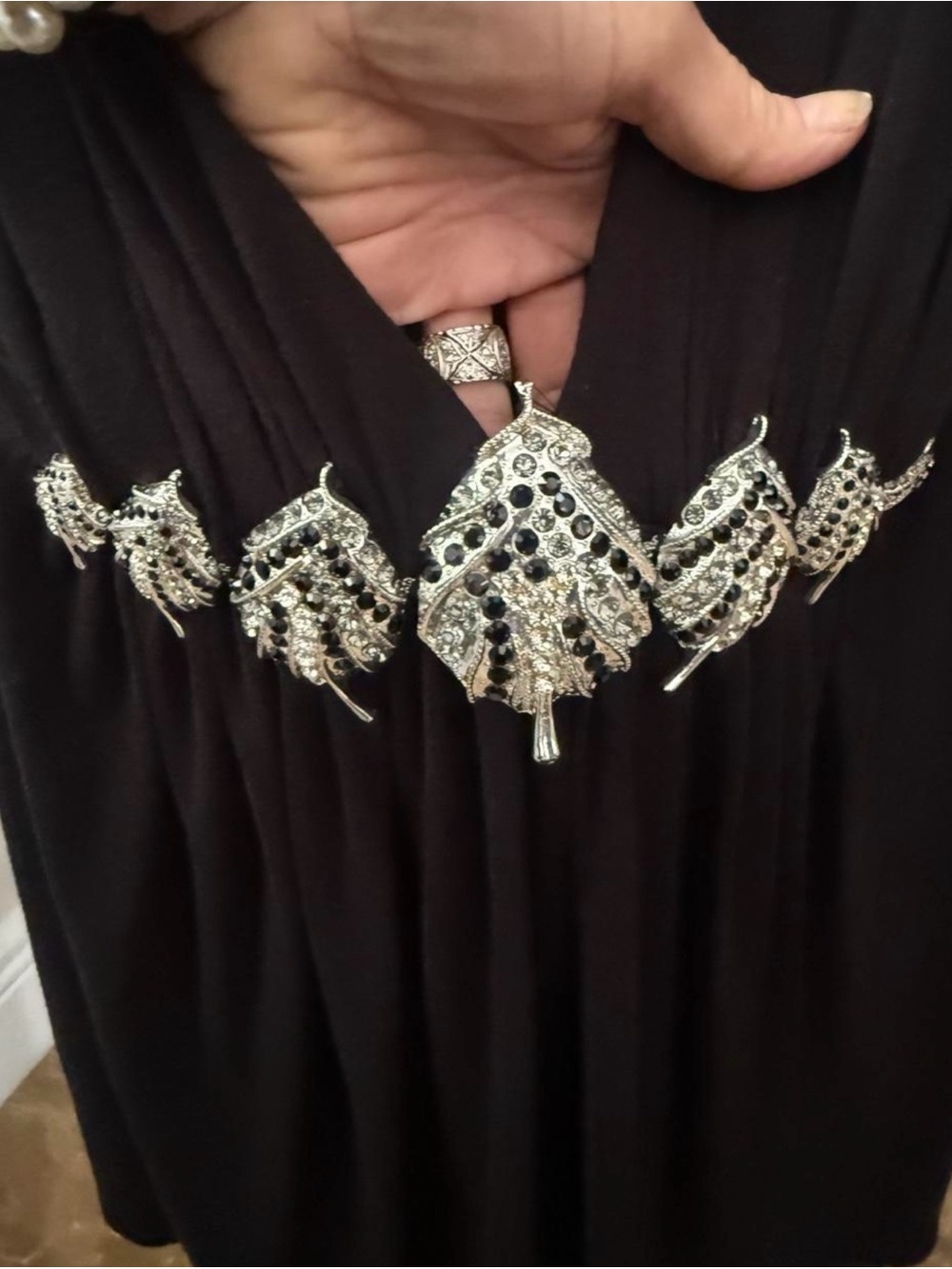 Sky brand Black Deep V top  with Embellished Waist - Picture 4 of 6